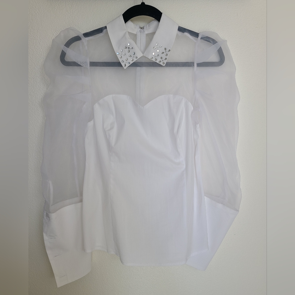 VENUS Sheer Sleeve Collared Shirt